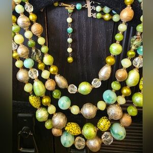 Vintage 4 Strand Green Multi-beaded Necklace